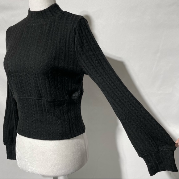 New Band Of The Free Cable Ribbed Knit Mock Neck Sweater Raquel Black Size Large - Picture 6 of 13